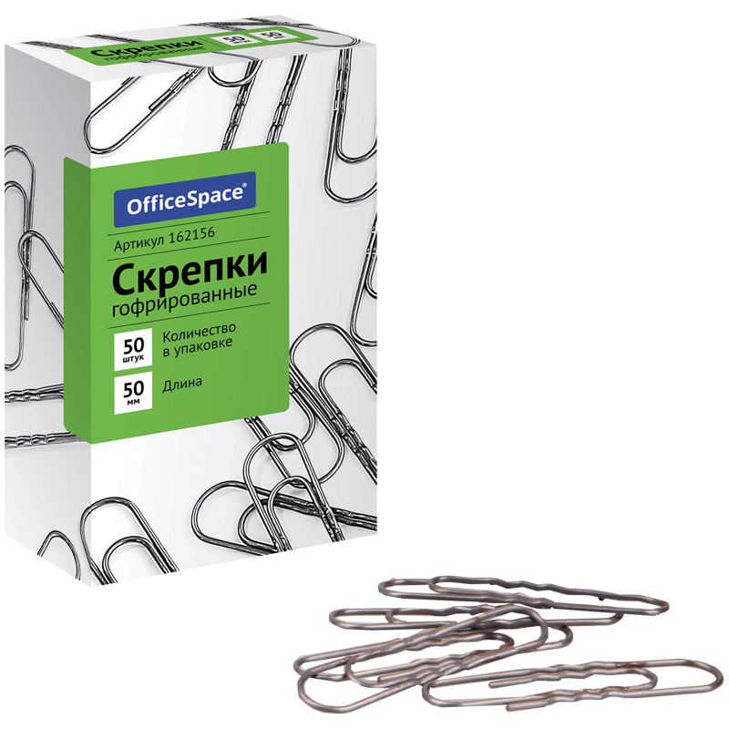 Скрепки 50мм, OfficeSpace, гофр., 100шт