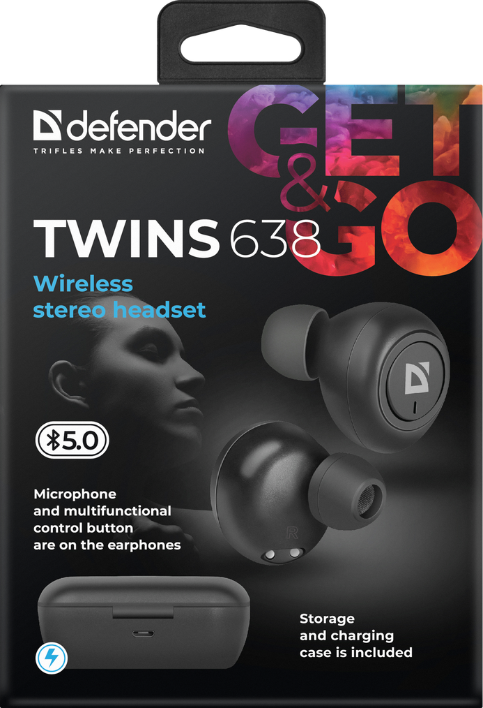 Наушники беспроводные Defender Twins 638, с микрофоном