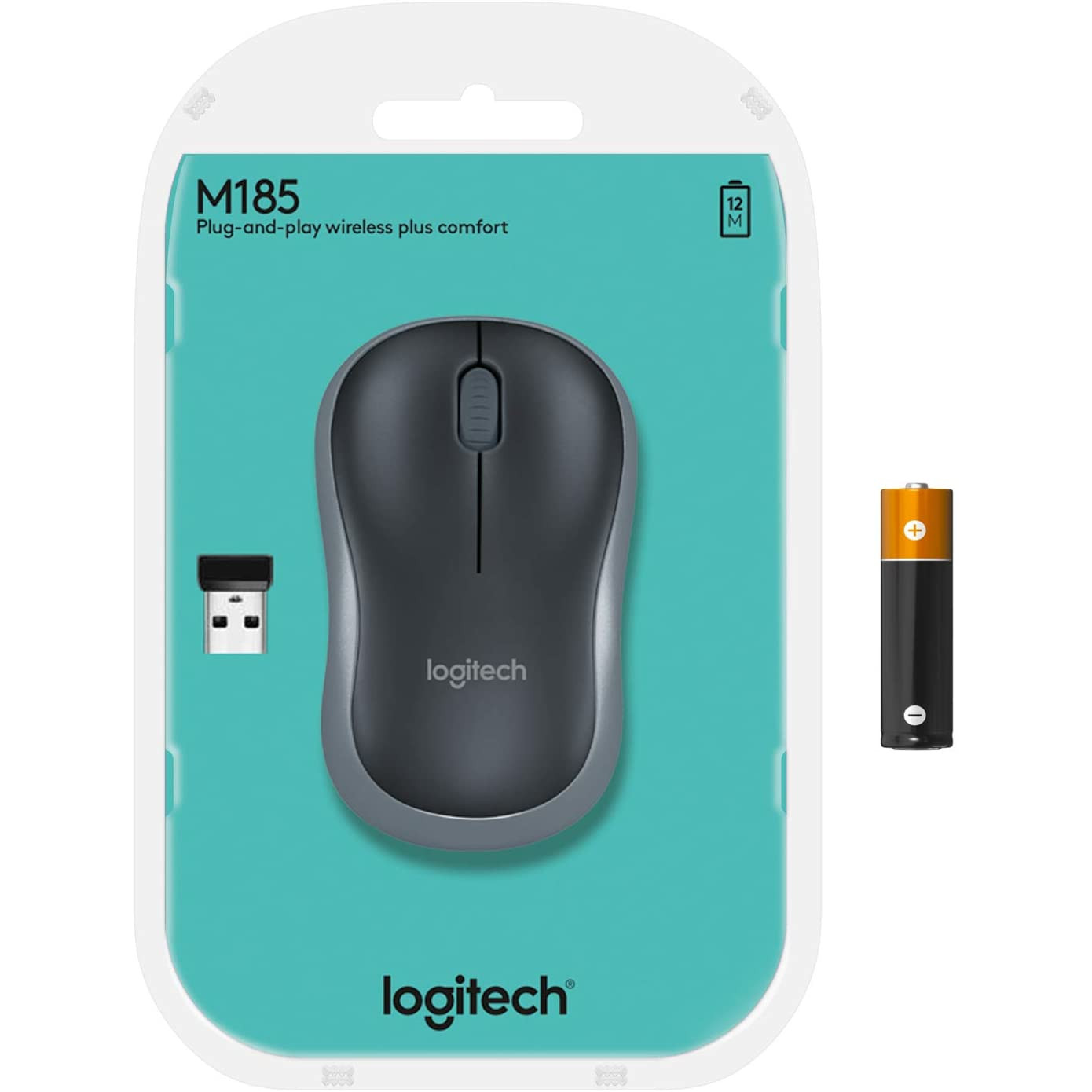 Мышь Logitech M185, беспроводная, черно-серая