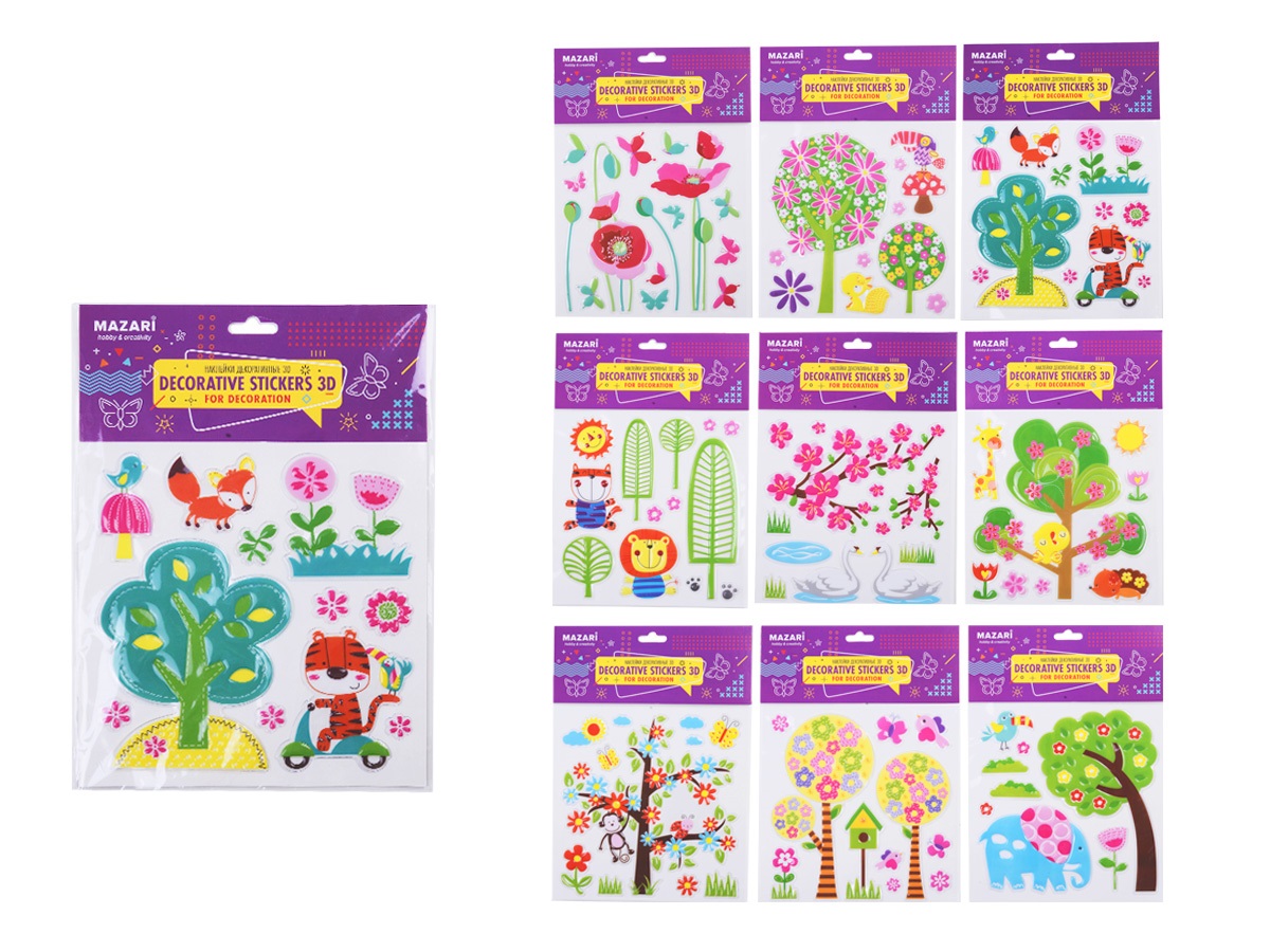 Наклейки интерьерные 3D, 12 дизайнов, арт.M-8794