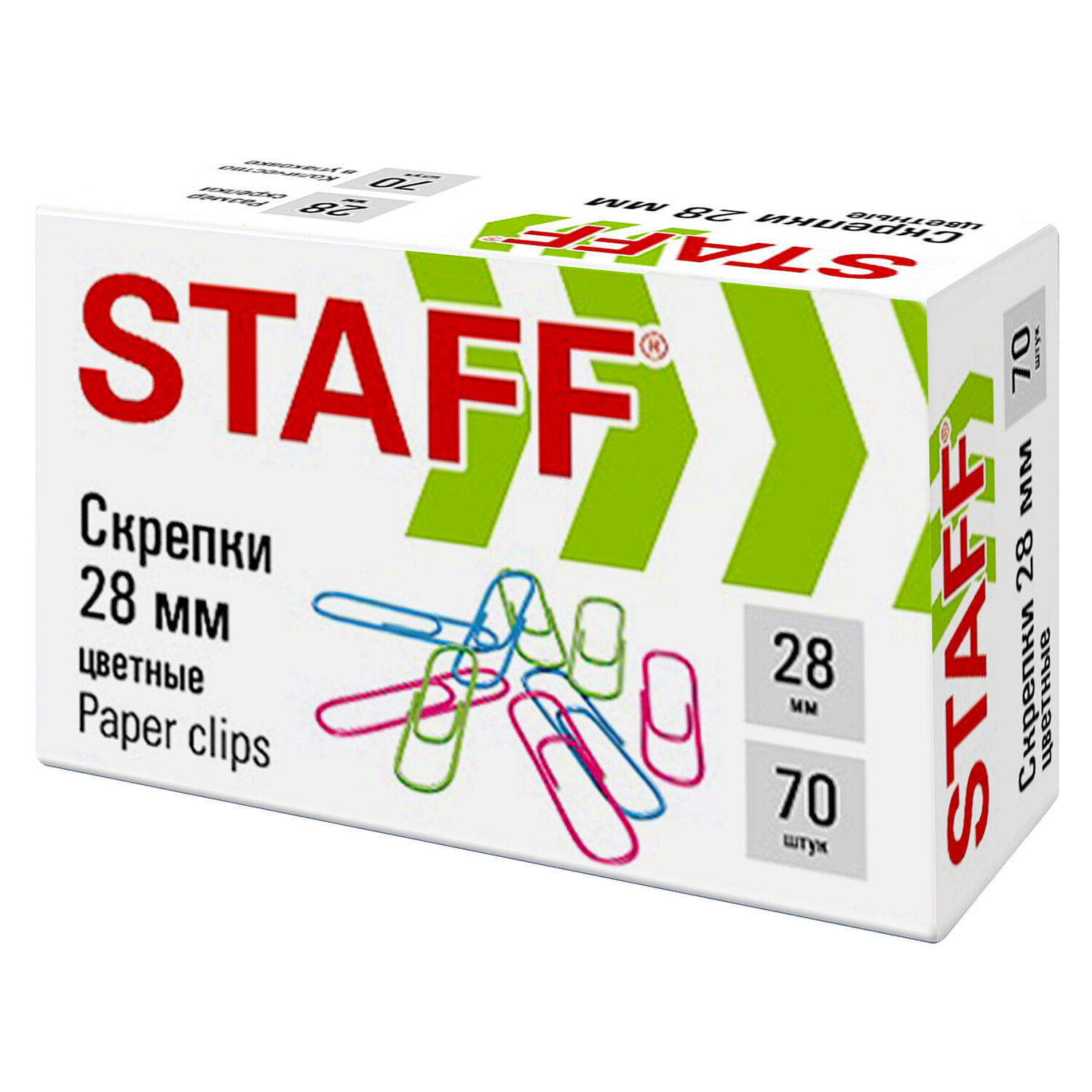 Скрепки 28мм, STAFF, 70шт, цветные