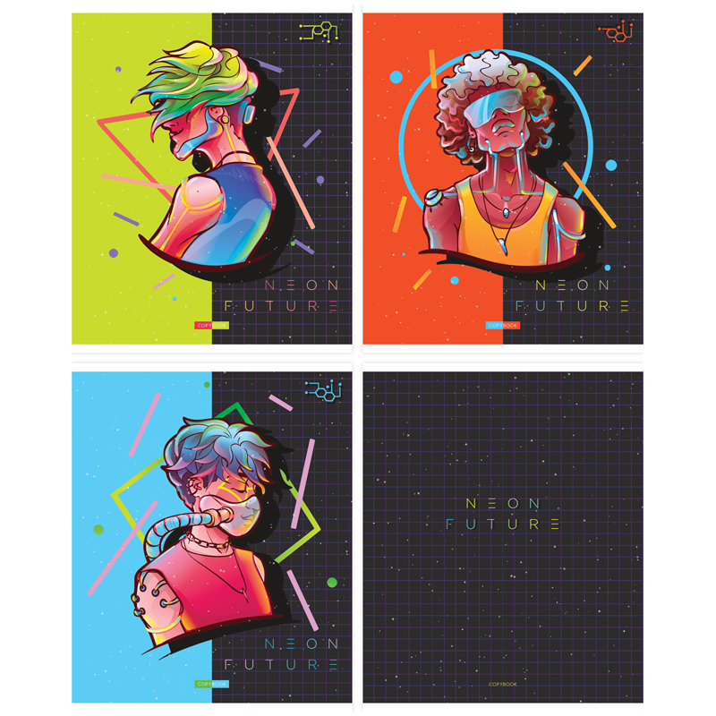 Тетрадь 96л. "Рисунки. Neon future", клетка от интернет-магазина kancelyar.by