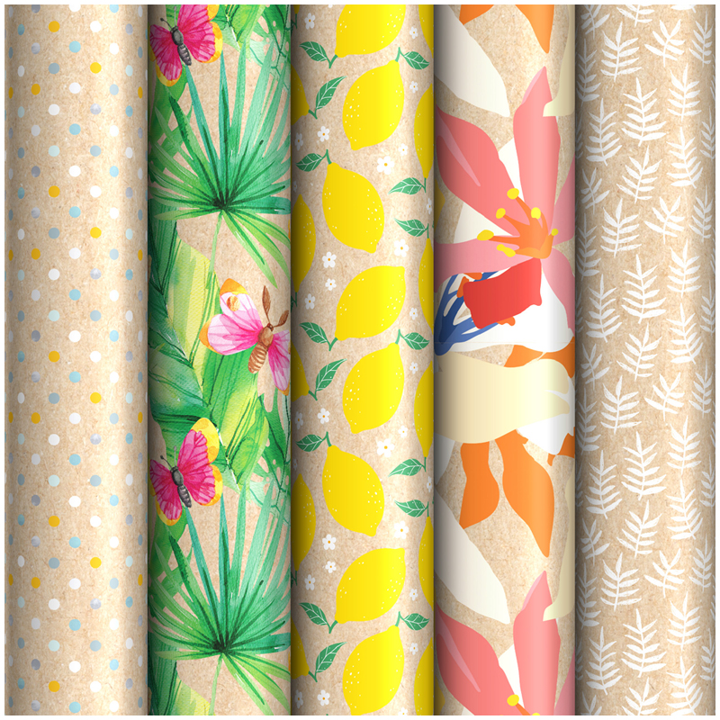 Бумага упачковочная крафт, "Цветочные мотивы", 70*100см, 5 дизайнов