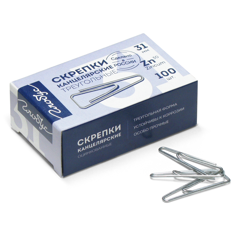 Скрепки 31мм, Globus, треуг., оцинк.
