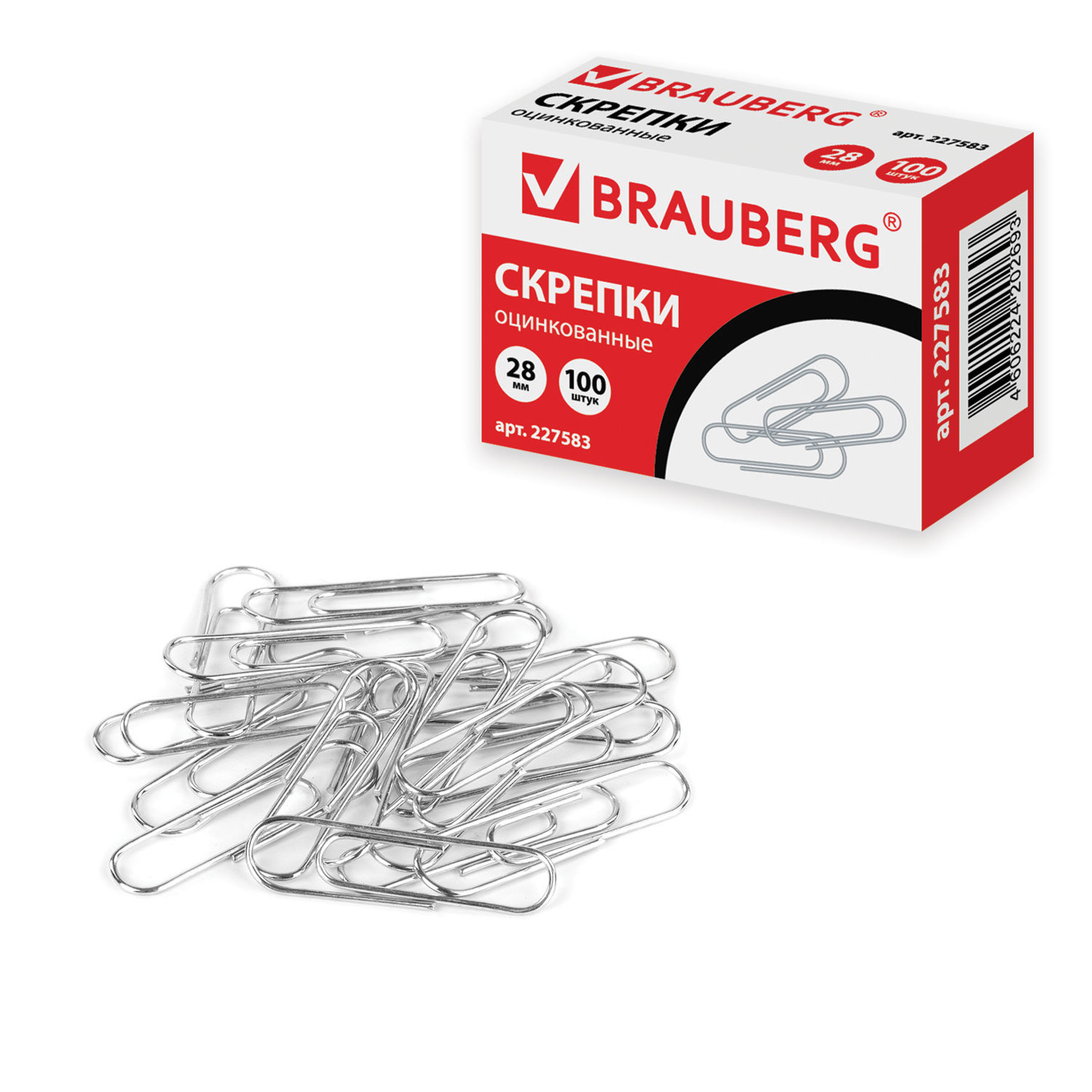 Скрепки 28мм, Brauberg, оцинкованные, 100шт