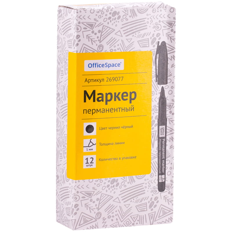 Маркер перманентный OfficeSpace, 1мм, черный