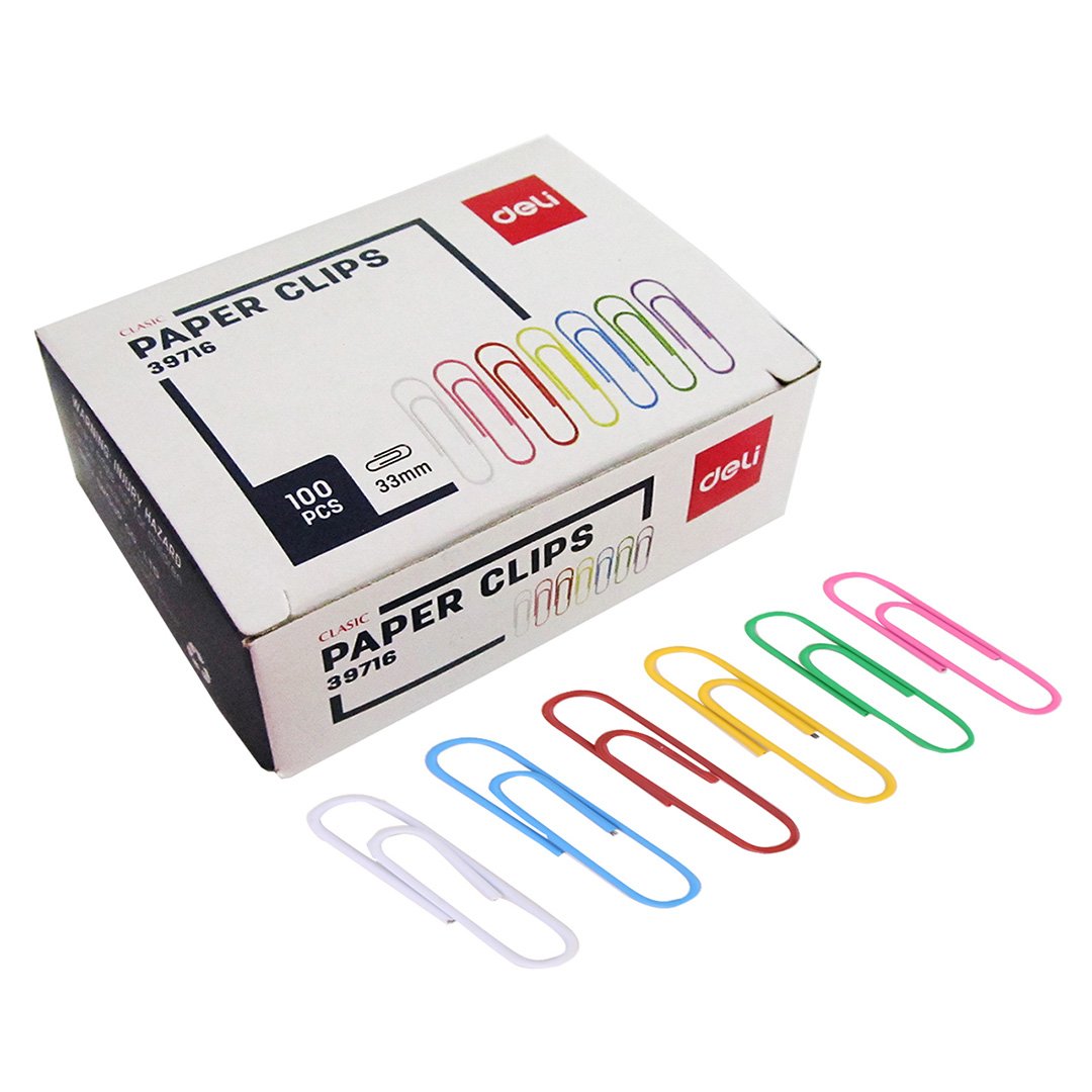 Скрепки 33мм, Deli, цветные, 100шт