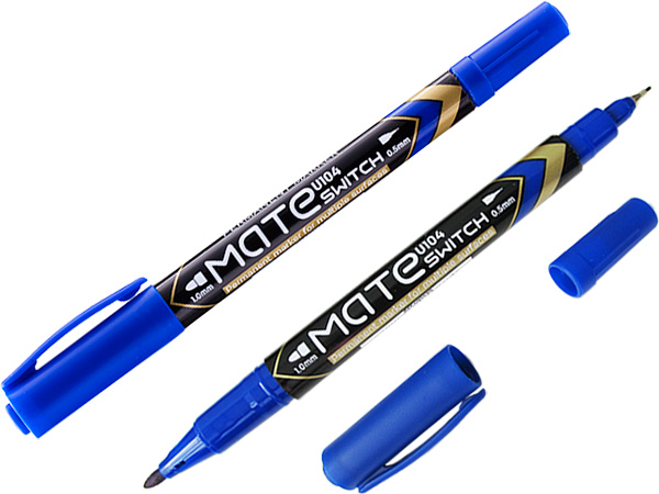 Маркер перманентный Deli, двусторонний, синий