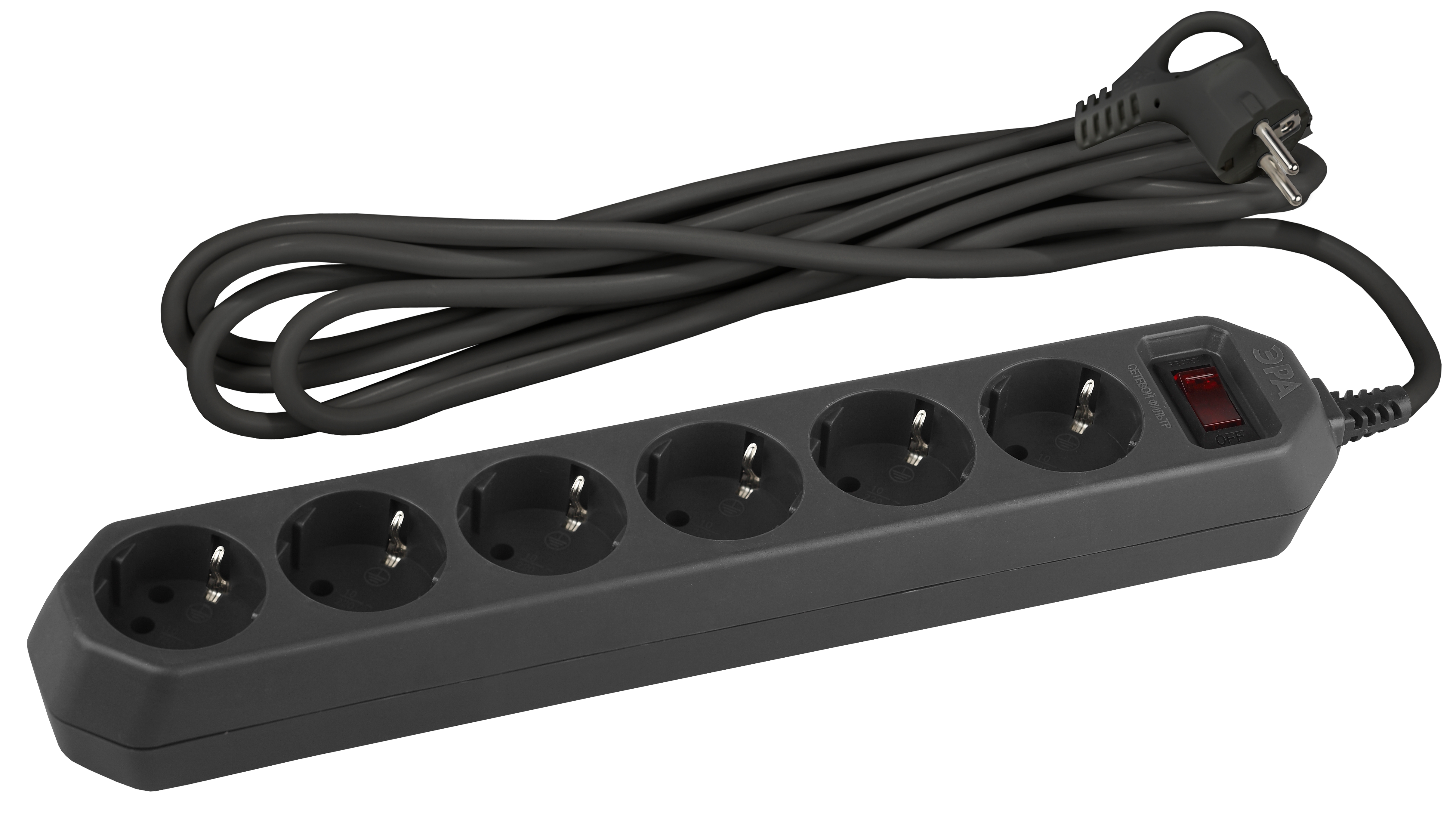 Сетевой фильтр ЭРА 1,5м, 6 розеток, черный