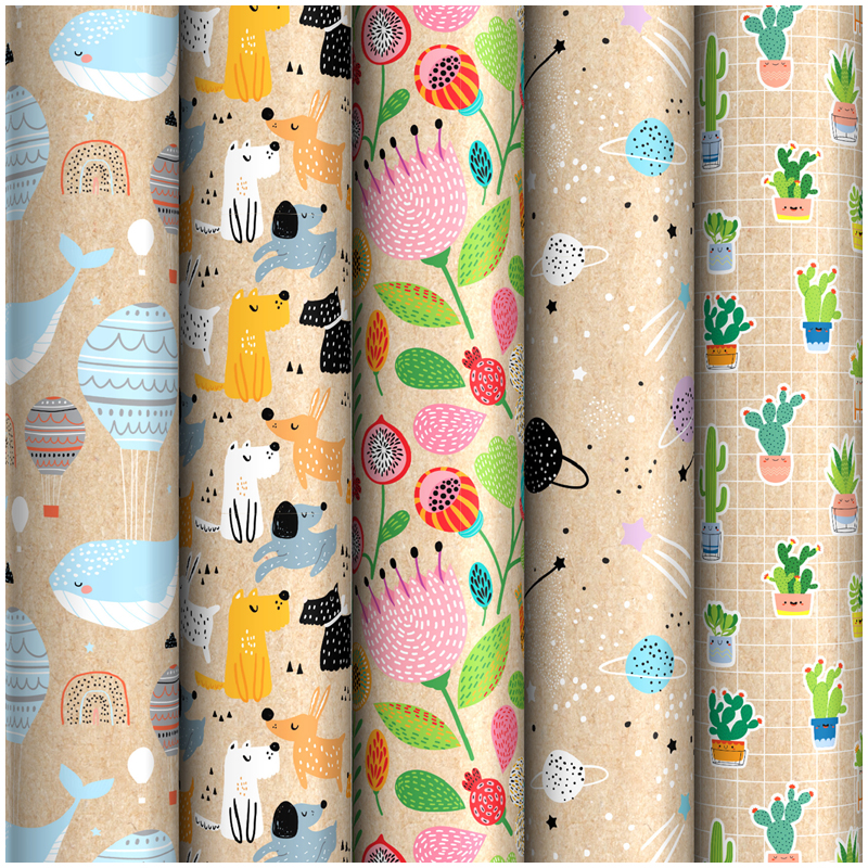 Бумага упачковочная крафт, "Fun mood", 70*100см, 5 дизайнов