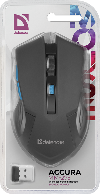 Мышь Defender Accura ММ-275, беспроводная, синяя от интернет-магазина kancelyar.by
