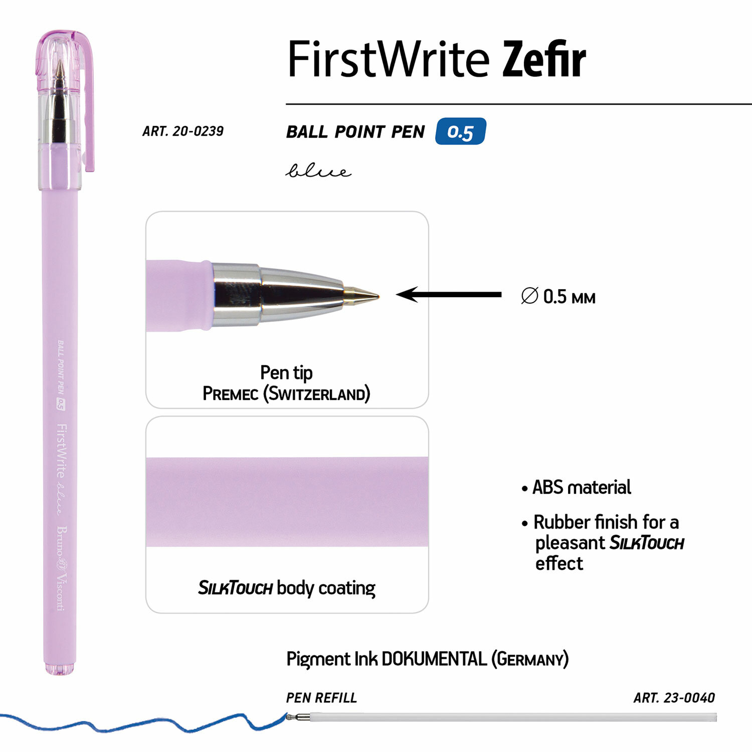 Ручка шарик. "FirstWrite Zefir" Bruno Visconti, синяя