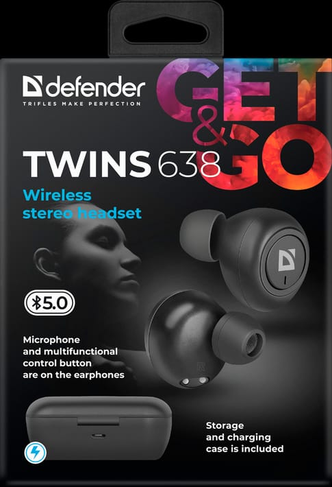 Наушники беспроводные Defender Twins 638, с микрофоном от интернет-магазина kancelyar.by