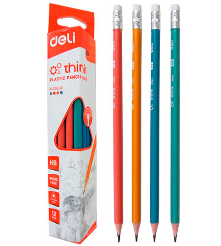 Карандаш "Think" U50000 Deli, с ластиком, HB