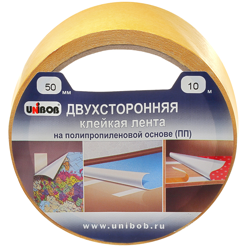 Скотч двусторонний 50мм*10м, Unibob, полипропилен от интернет-магазина kancelyar.by