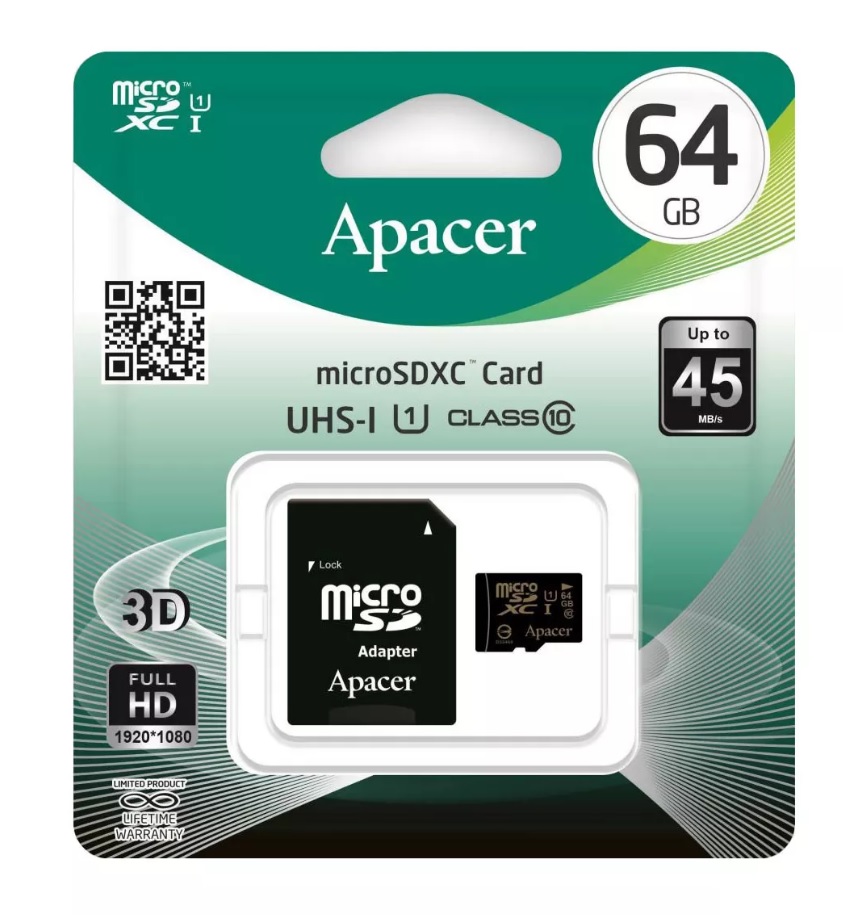 Карта памяти 64Gb Apacer AP64GMCSX10U1-R от интернет-магазина kancelyar.by