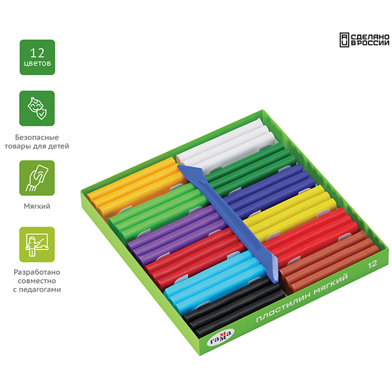 Пластилин 12цв. Пчелка, восковой, со стеком