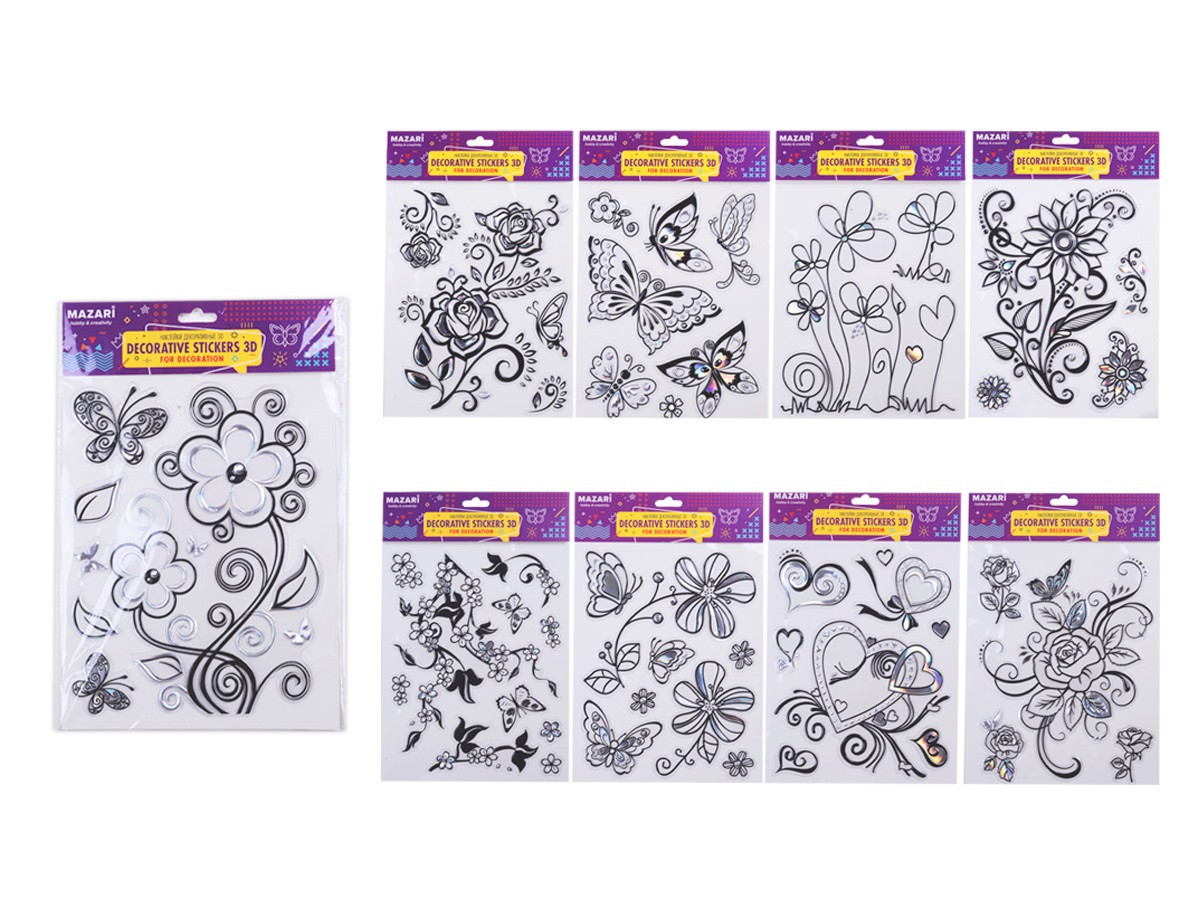 Наклейки интерьерные 3D, 12 дизайнов, арт.M-8793