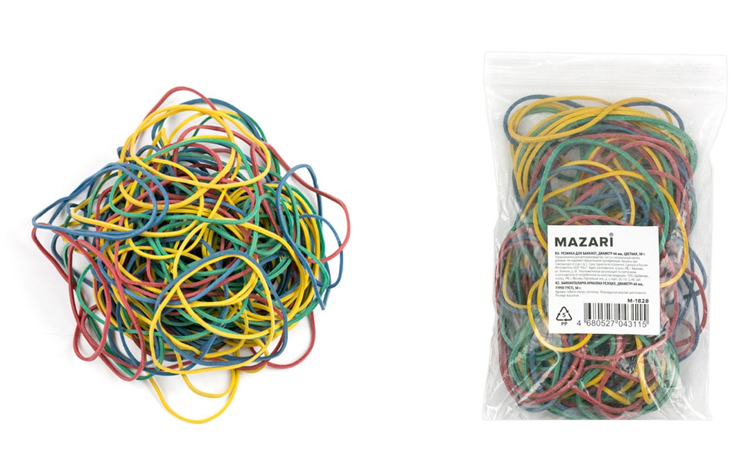 Резинки банковские, d=60mm, 50г, цветные