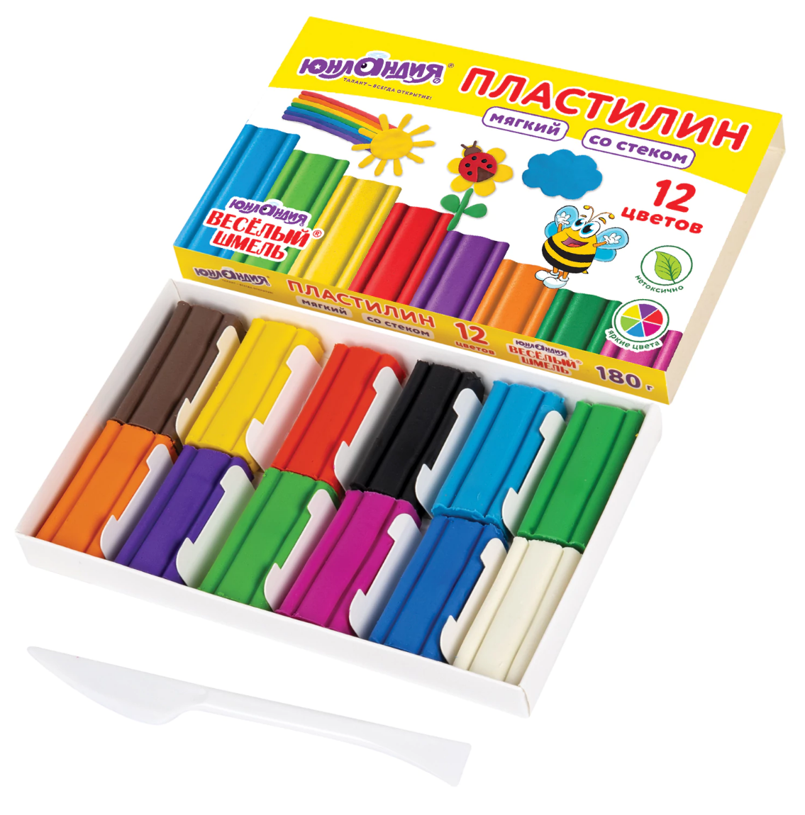 Пластилин 12цв. "Веселый шмель", восковой, Юнландия от интернет-магазина kancelyar.by