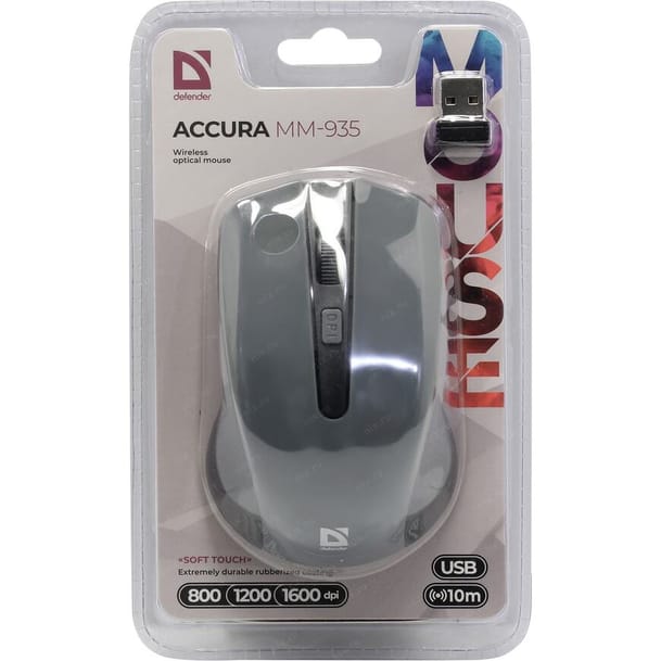 Мышь Defender Accura ММ-935, беспроводная, серая от интернет-магазина kancelyar.by