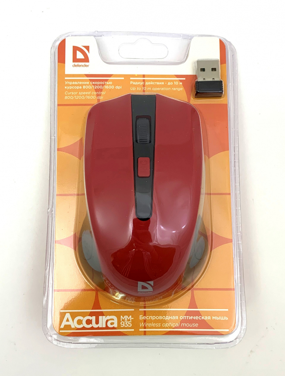 Мышь Defender Accura ММ-935, беспроводная, красная