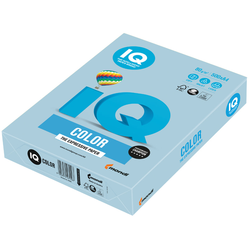 Бумага цветная  А4 "IQ Color",1лист, голубой лёд, для принтера от интернет-магазина kancelyar.by