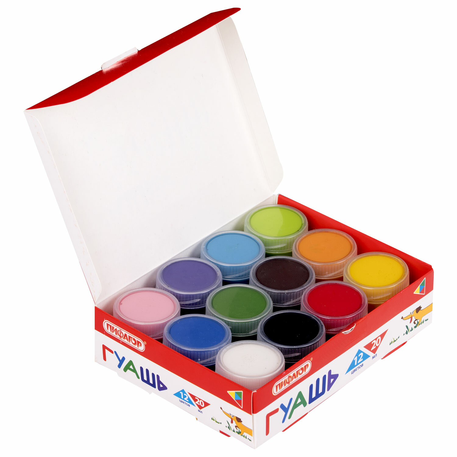 Гуашь 12цв. "Веселая такса", Пифагор