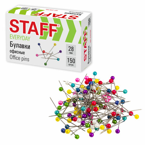 Булавки 28мм, цветные, 150шт, STAFF
