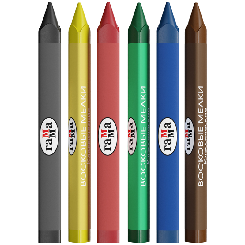Мелки восковые 6цв, "Классические", трехгран., ГАММА