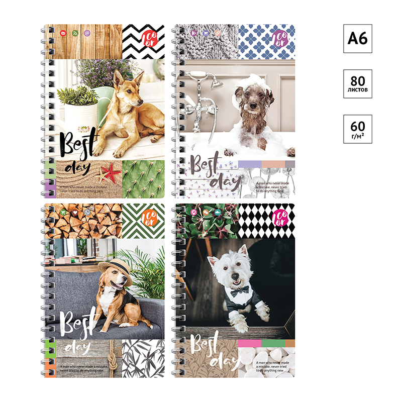 Блокнот А6 80л. "Питомцы. Best day", спираль