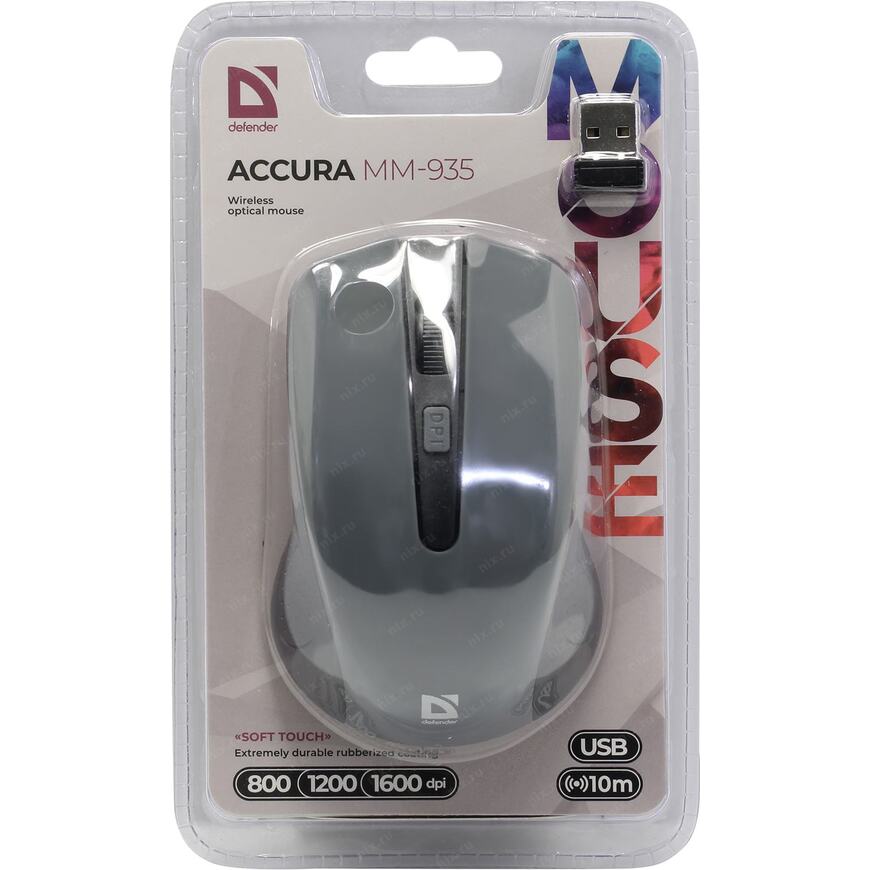 Мышь Defender Accura ММ-935, беспроводная, серая
