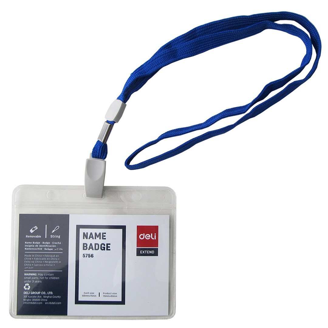 Бейдж 105*70мм Deli, на шнурке