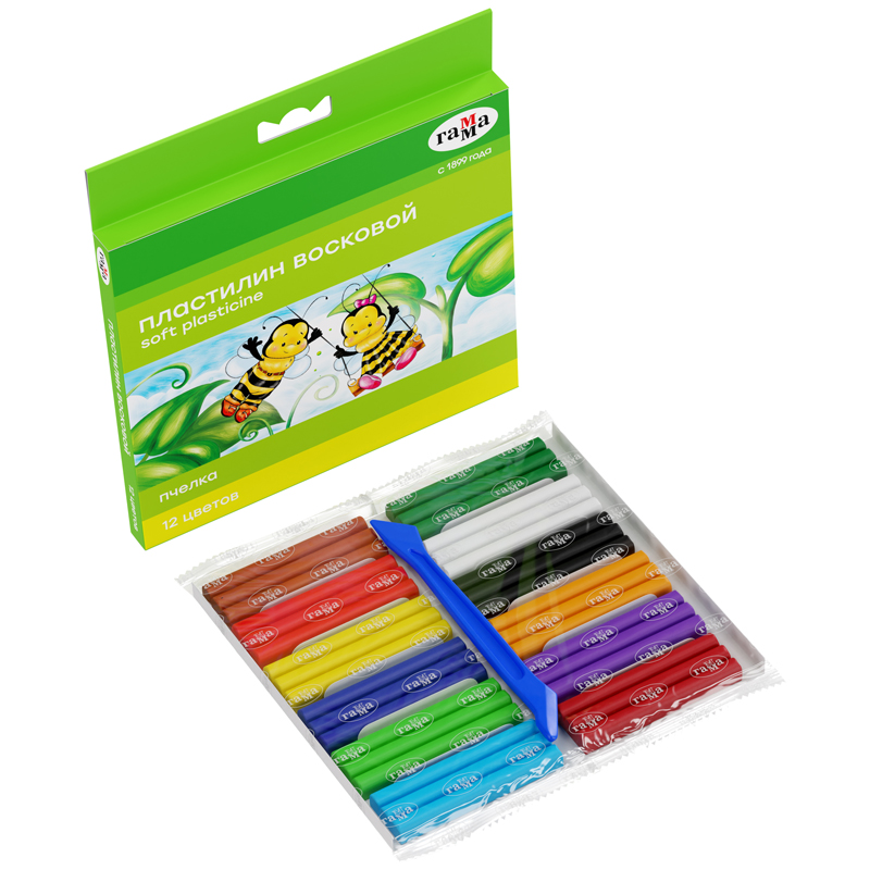 Пластилин 12цв. Пчелка, восковой, европодвес