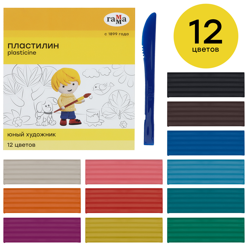 Пластилин 12цв. "Юный художник", классический