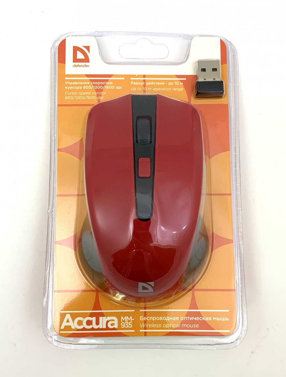 Мышь Defender Accura ММ-935, беспроводная, красная от интернет-магазина kancelyar.by
