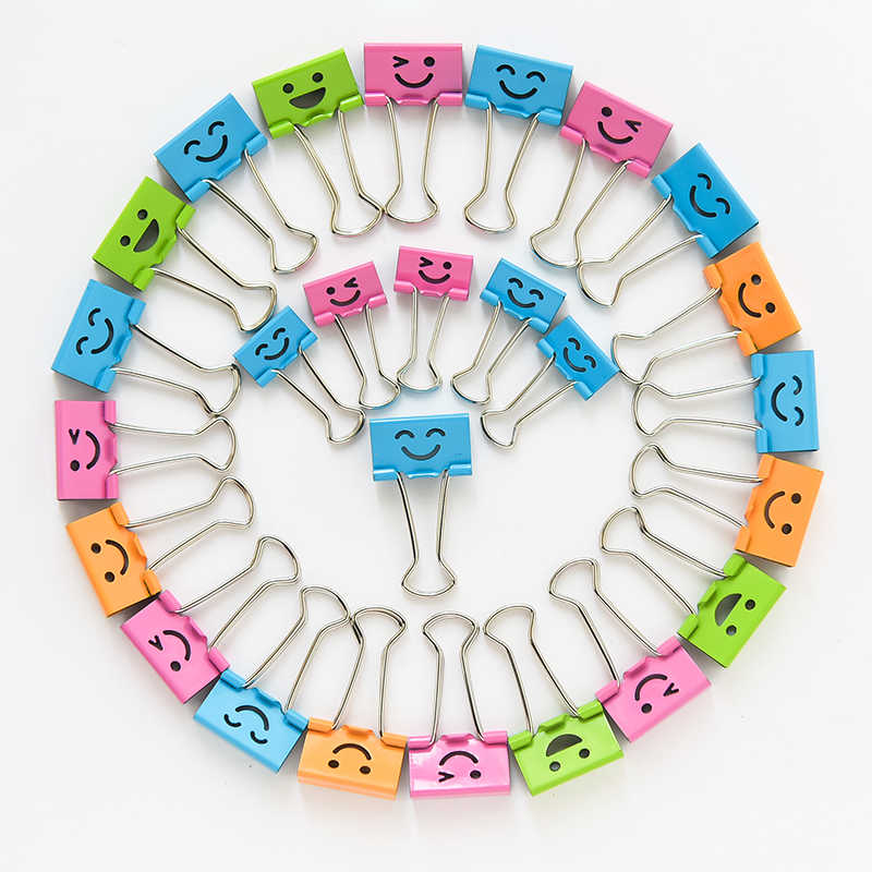 Зажим для бумаг 25мм, цветной, смайл, Deli