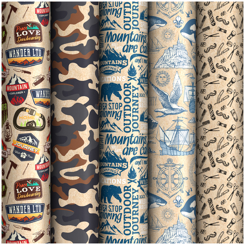 Бумага упачковочная крафт, "Приключения", 70*100см, 5 дизайнов