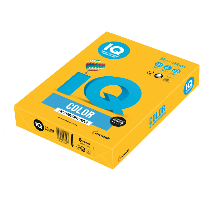 Бумага цветная  А4 "IQ Color",1лист, солнечно-желтый, для принтера от интернет-магазина kancelyar.by
