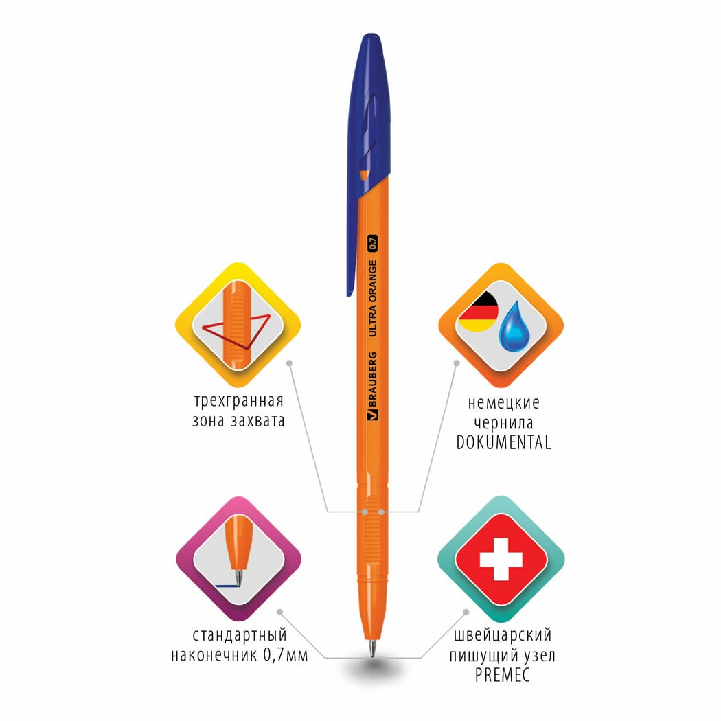 Ручка шарик. "Ultra Orange", Brauberg, синяя от интернет-магазина kancelyar.by