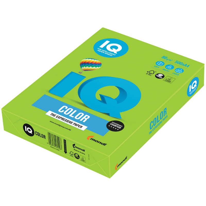 Бумага цветная  А4 "IQ Color",1лист, ярко-зеленый, для принтера от интернет-магазина kancelyar.by