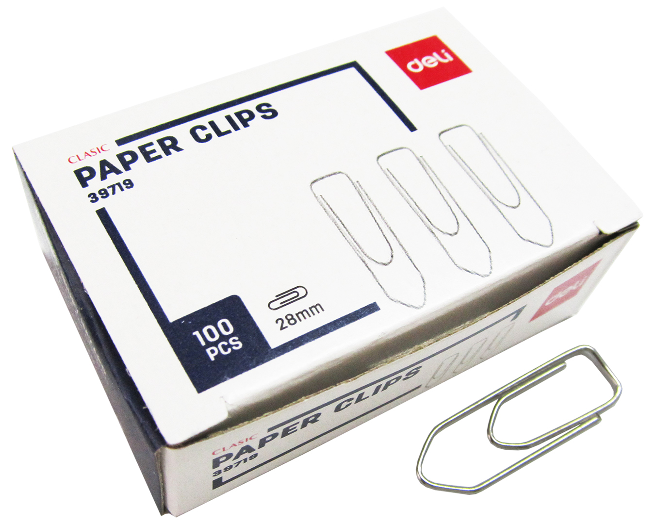 Скрепки 28мм, Deli, никель, 100шт