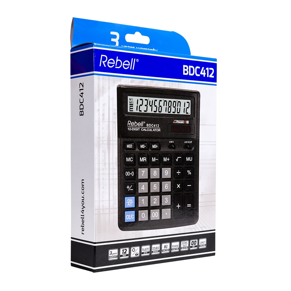 Калькулятор Rebell RE-BDC412 BX, 12 разрядов от интернет-магазина kancelyar.by