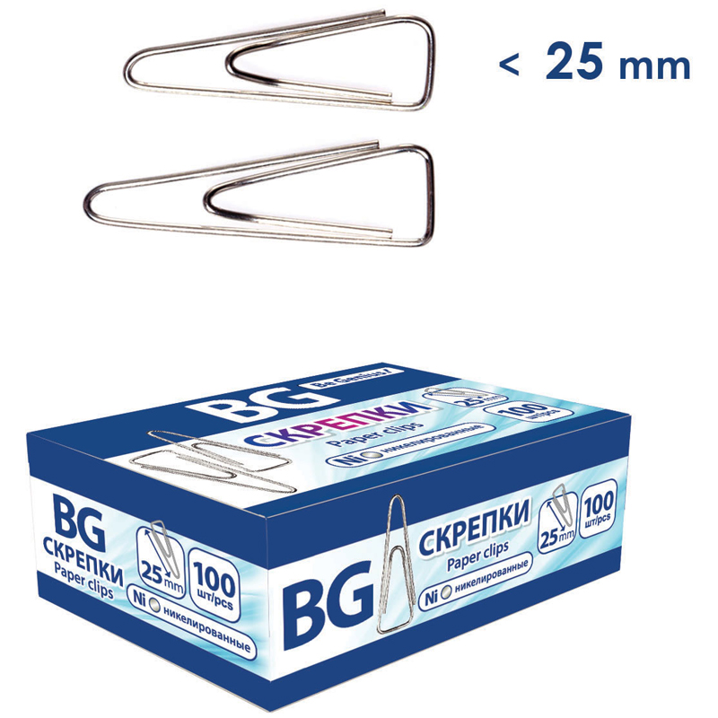 Скрепки 25мм, BG, треугольные, никелированные