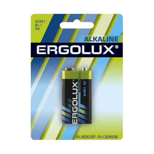Батарейка "крона" Ergolux, алкалиновая