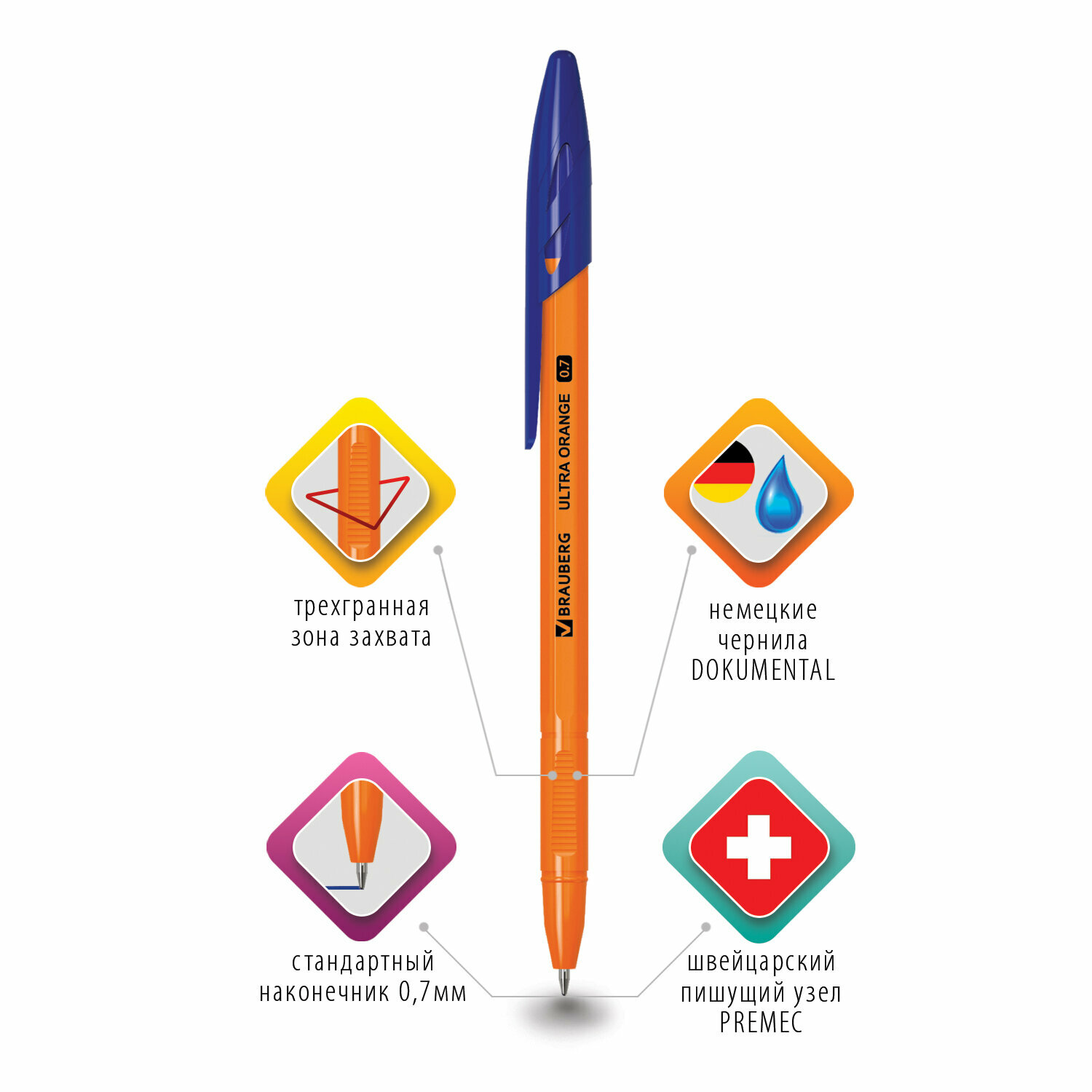 Ручка шарик. "Ultra Orange", Brauberg, синяя