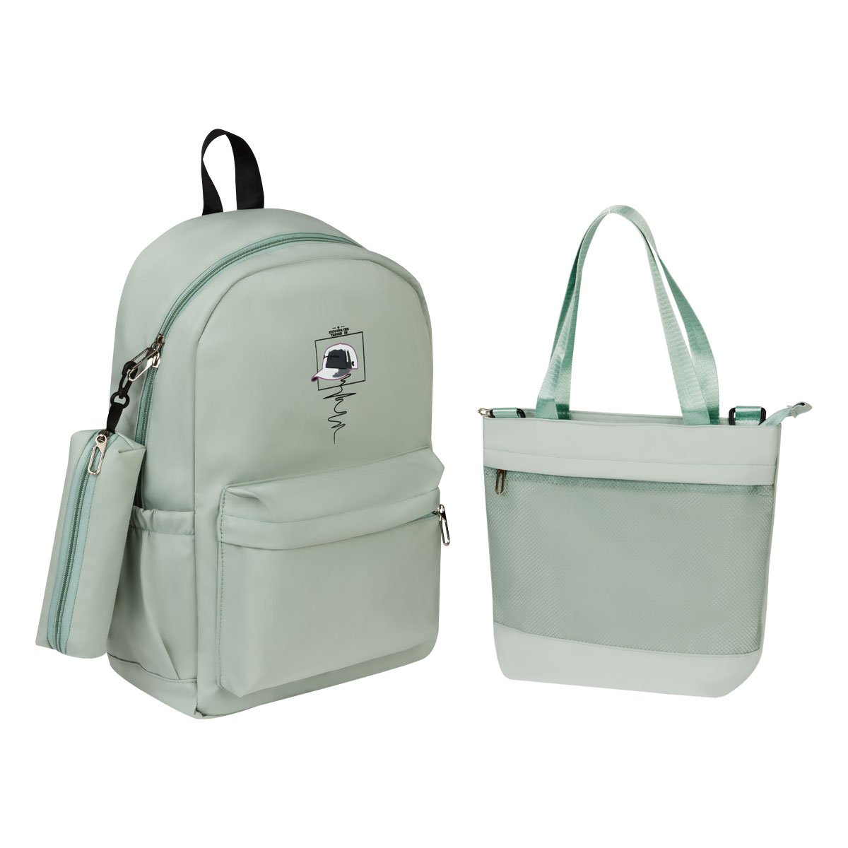 Рюкзак MESHU "Tender Mint", в комплекте сумка-шоппер 33*30см, пенал 20*5*5см от интернет-магазина kancelyar.by
