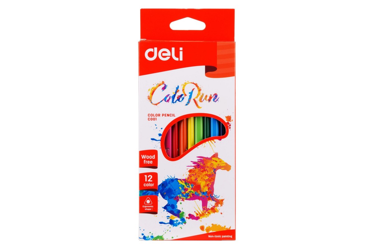 Карандаши цв. 12цв. "Color Run", треуг., пластик., Deli от интернет-магазина kancelyar.by